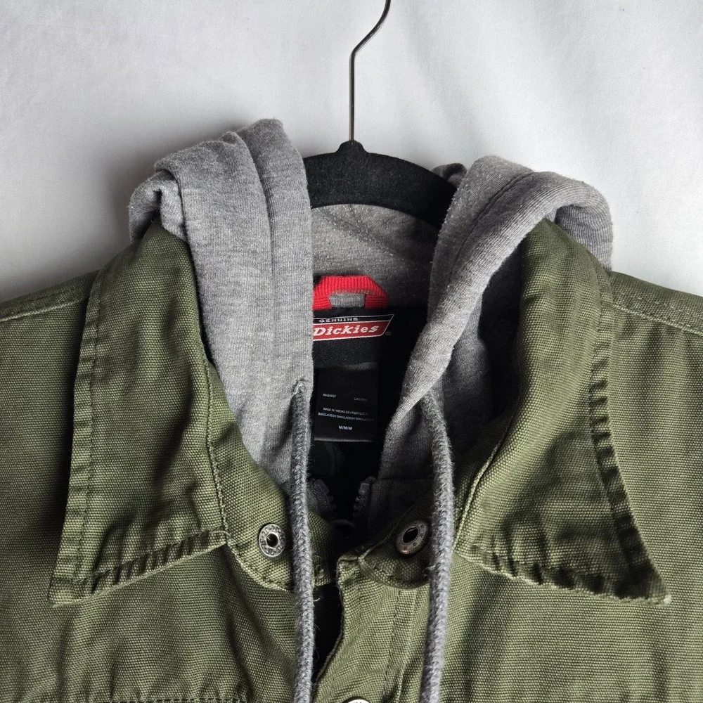 Dickies Canvas Hooded Shirt Jacket Mens Medium Olive Green Work Chore Utility